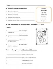 English Worksheet: How many-How much- There is- There are