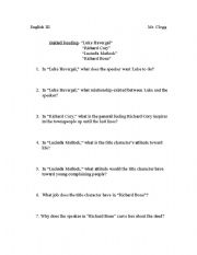 English Worksheet:  Guided Reading- Poems by Robinson and Masters