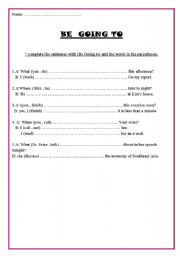 English worksheet:  Be Going to