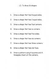 English worksheet: draw 2d shapes