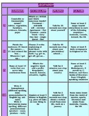 English Worksheet: Jeopardy