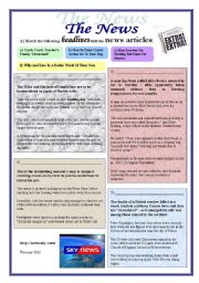 English Worksheet: Headlines, news articles (2 pages)