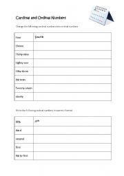 English worksheet: ordinal/cardinal numbers