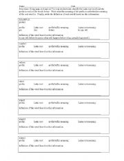 English worksheet: Prefix Suffix Worksheet