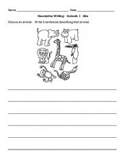 English worksheet: Descriptive Writing Animals