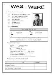 English Worksheet: WAS - WERE