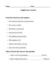 English Worksheet: Adverbs and Adjectives Test