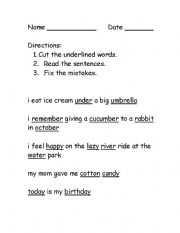 English Worksheet: Syllable division and sentence editing