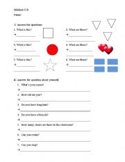 English worksheet: minitest for kids