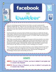 FACEBOOK  VS TWITTER  Reading and Speaking activities