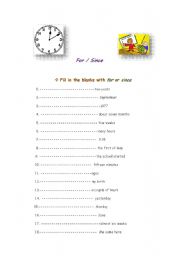 English Worksheet: for and since