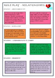 English Worksheet: ROLE PLAY - RELATIONSHIPS