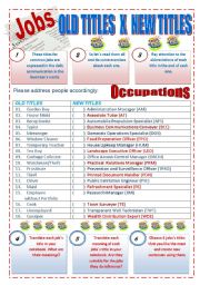 English Worksheet: JOBS - OLD TITLES X NEW TITLES - (3 pages) with 9 Exercices about jobs and titles with answer keys