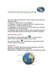 English worksheet: the earth in the solar system