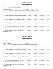English Worksheet: Peer Evaluation Form
