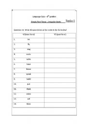 English worksheet: simple past  - irregular verbs