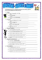 English Worksheet: QUESTIONS - SUBJECT & OBJECT 