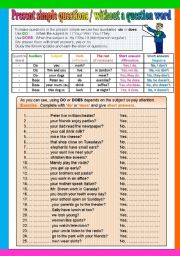 English Worksheet: Present simple questions without a question word