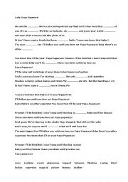 English Worksheet: Lady Gaga/Paparazzi Song Worksheet