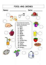 English Worksheet: Food - Matching game