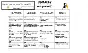 English Worksheet: Jeopardy Game. Revision to start classes 