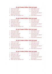 English worksheet: my last summer holidays