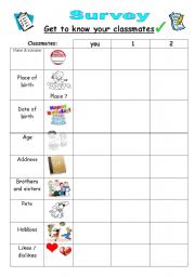 English Worksheet: Get to know your classmates - pair work