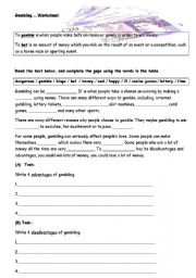 English worksheet: Gambling