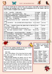 English Worksheet: Test. Homophones.