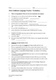 English Worksheet: First Certificate Practice