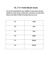 English Worksheet: bi-/tri- prefix match game