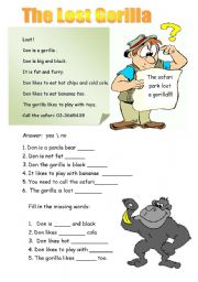 English Worksheet: The lost gorilla