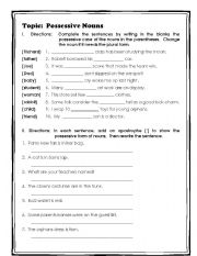 English Worksheet: Possessive Nouns