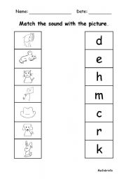 English Worksheet: Match the sound to picture (block 2)