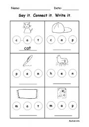 English Worksheet: Connect it & write it  - Phonics block 2