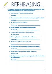English Worksheet: REPHRASING -different types of exercises