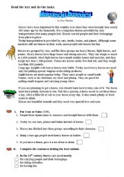 English Worksheet: Reading about Horses