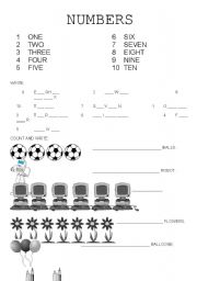 English Worksheet: NUMBERS 1-10