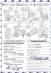 English Worksheet: Present simple routine and time with Pebbles
