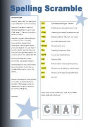 English Worksheet: Spelling Scramble (Teachers)