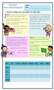 English Worksheet: READING AND  COMPREHESION VERB TO BE 