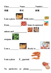 English Worksheet: I    am  a  pizza