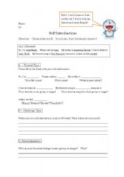 English worksheet: Self Introduction Guided Writing Two Challenge Levels