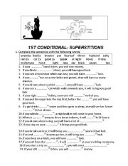 English Worksheet:  First conditional- superstitions