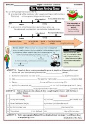 English Worksheet: The Future Perfect Tense (The Perfect Tenses 3/3)