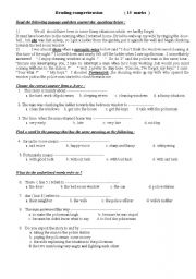 English Worksheet: reading comprehension