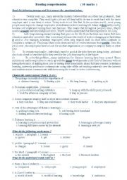 English Worksheet: reading comprehension