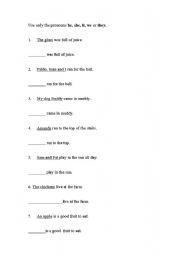 English worksheet: Pronoun: replace words with appropriate pronoun.