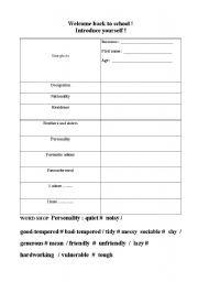 English worksheet: introduce yourself