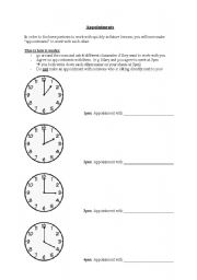 English worksheet: Appointment sheet for partner work (classroom management efficiency)